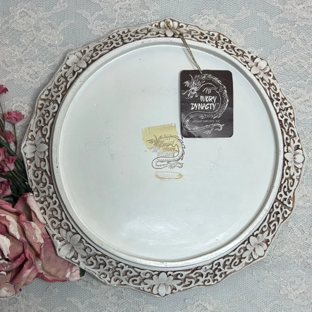 Vintage Asian Plate Ivory Dynasty Carved Art Sculpture Vintage Picture Plate